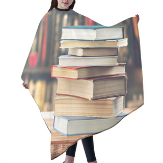 Personality  A Stack Of Books On The Shelf Hair Cutting Cape