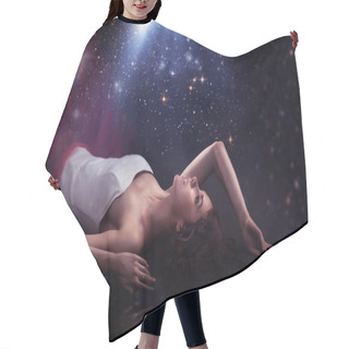 Personality  Sensual Lady Laying Over Romantic Background Hair Cutting Cape