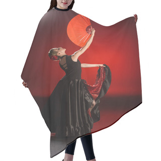 Personality  Young Woman In Dress Holding Fan While Dancing Flamenco On Red  Hair Cutting Cape