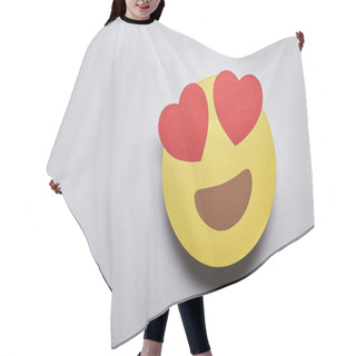 Personality  Elevated View Of In Love Emoticon On Grey Background  Hair Cutting Cape