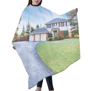 Personality  Brick House With Greenery And Driveway. Hair Cutting Cape