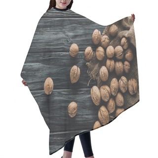 Personality   Walnuts In Nutshells With Sackcloth On Dark Wooden Surface  Hair Cutting Cape