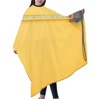 Personality  Top View Of Industrial Measuring Tape On Yellow Background With Copy Space Hair Cutting Cape