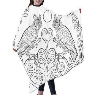 Personality  Vector Illustration Of Owls In Love Celtic Ornament Black And White  Hair Cutting Cape