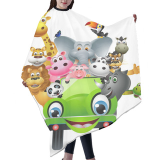 Personality  Funny Animal Cartoon Set In Green Car Hair Cutting Cape