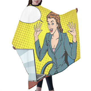 Personality  Happy Business Woman With Laptop Hair Cutting Cape