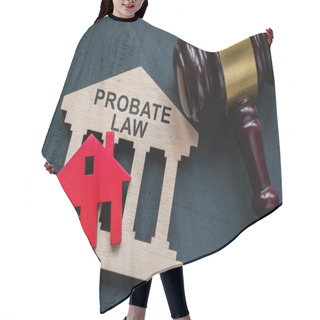 Personality  Probate Law Concept. Gavel And A House Model. Hair Cutting Cape