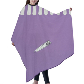 Personality  Top View Of Nail Nippers And Nail Files Isolated On Purple Hair Cutting Cape