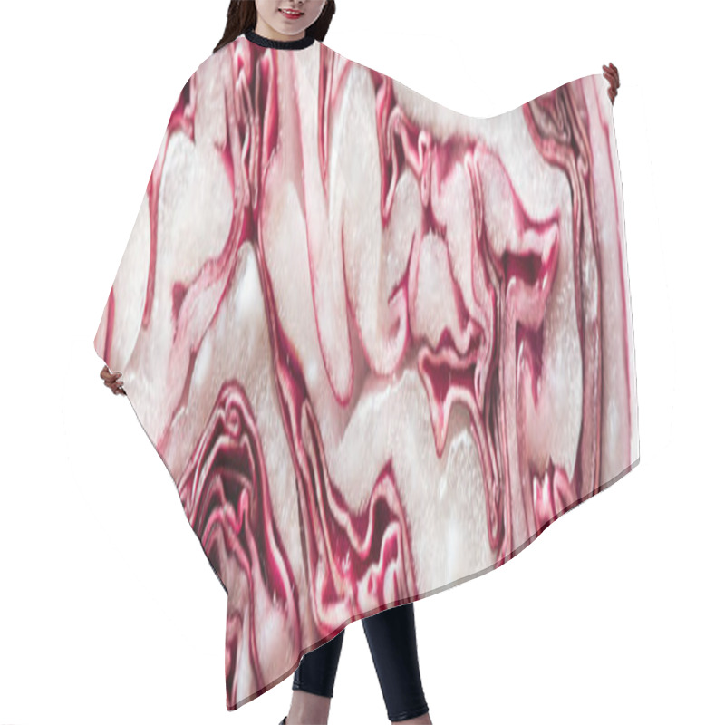 Personality  panoramic shot of fresh cut textured red cabbage  hair cutting cape