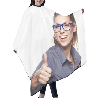 Personality  Happy Smiling Business Woman With Thumbs Up Gesture Hair Cutting Cape