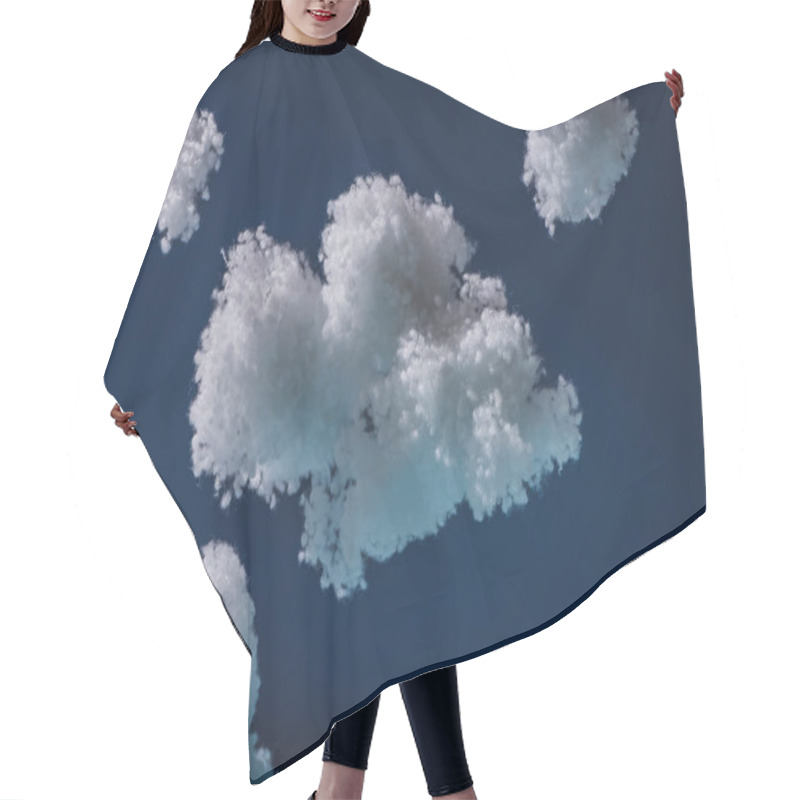 Personality  white fluffy clouds made of cotton wool isolated on dark blue hair cutting cape