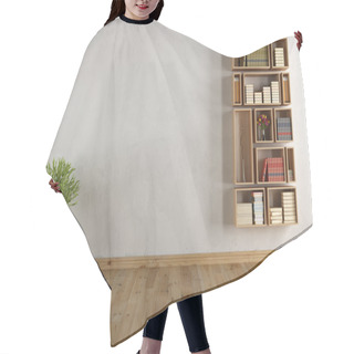 Personality  Empty Interior With Wall Bookcase Hair Cutting Cape