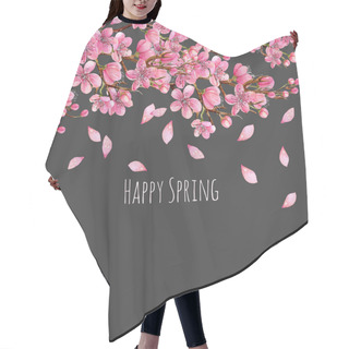 Personality  Watercolor Spring Blooming Cherry Tree Branches Background, Card Template, Hand Painted On A Dark Background Hair Cutting Cape