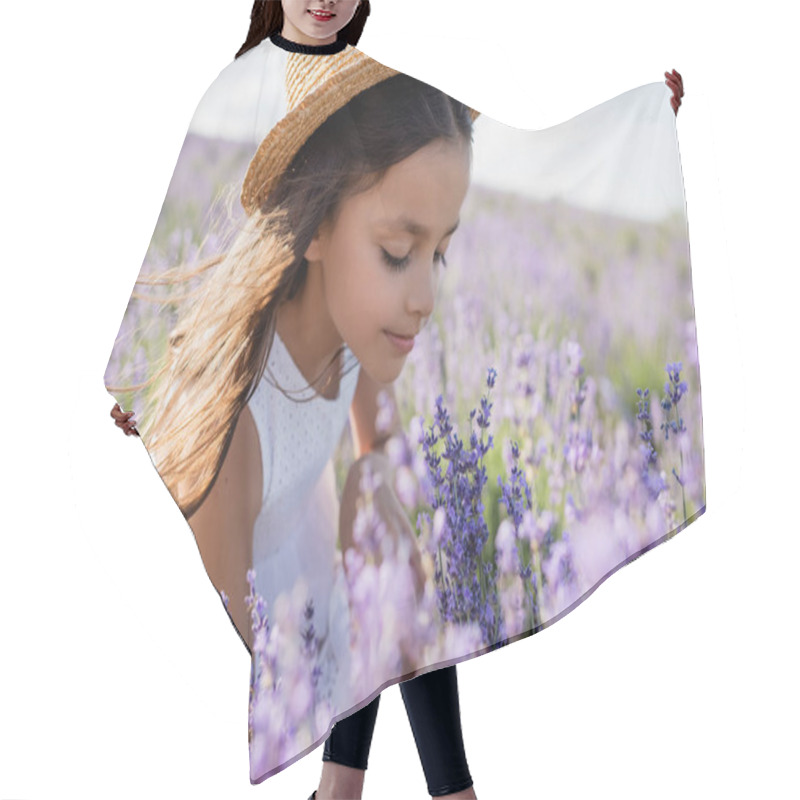 Personality  Child In Straw Hat Smelling Blossoming Lavender In Summer Field Hair Cutting Cape