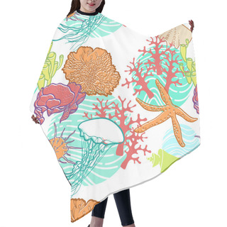 Personality  Underwater World Through The Eyes Of The Diver. Seamless Pattern Hair Cutting Cape