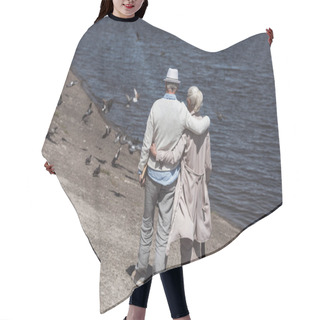Personality  Senior Couple Walking On River Shore Hair Cutting Cape