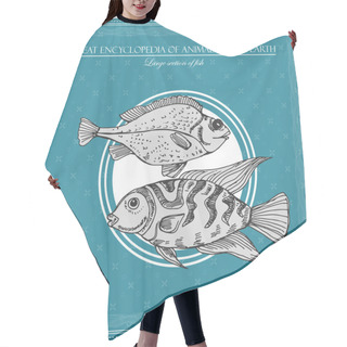 Personality  Great Encyclopedia Of Animal Planet Earth, Vintage Fishes Illustration Hair Cutting Cape