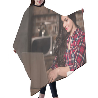 Personality  Girl With Laptop, Smartphone And Coffee Hair Cutting Cape