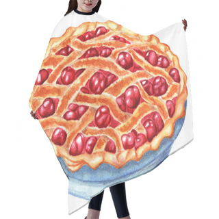 Personality  Wicker Cherry Pie, Golden With A Crispy Crust, Lots Of Juicy Cherries. Watercolor Illustration. Isolated On White Background. Drawn By Hand. Hair Cutting Cape