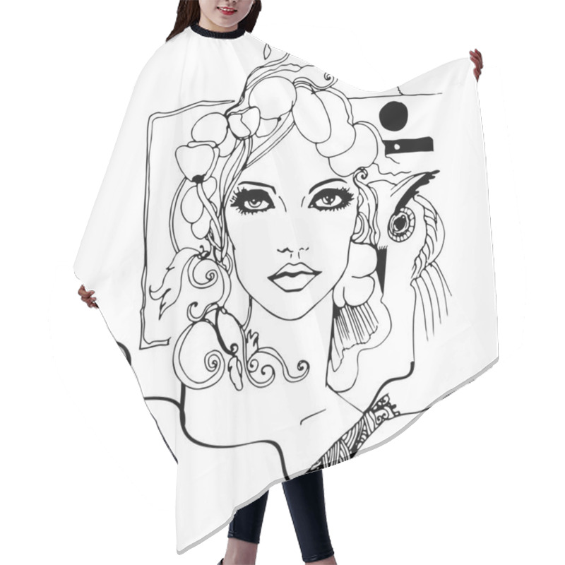 Personality  Art Nouveau Style Woman Portrait Hair Cutting Cape