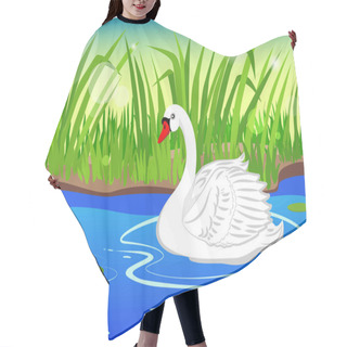 Personality  White Swan. Lake With Beautiful Water Lilies. Hair Cutting Cape