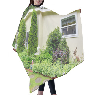 Personality  Adorable White House With Well Kept Front Lawn. Hair Cutting Cape