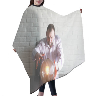 Personality  A Man With A Fortune Teller Ball Hair Cutting Cape