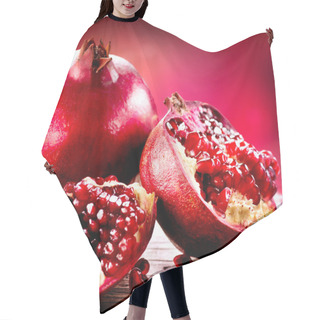 Personality  Pomegranates Over Red Background. Organic Bio Fruits Hair Cutting Cape
