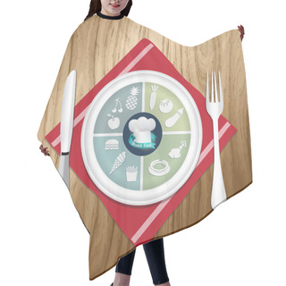 Personality  Vector Illustration Of Lunch Items Hair Cutting Cape
