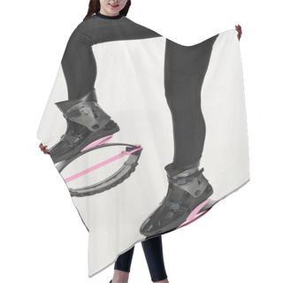 Personality  Partial View Of Woman In Jumping Boots On White Background, Kangoo Jumping Shoes  Hair Cutting Cape