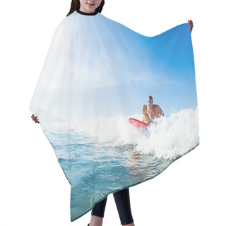 Personality  Father And Son Surfing, Riding Wave Together Hair Cutting Cape