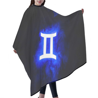Personality  Blue Illuminated Gemini Zodiac Sign With Colorful Smoke On Background Hair Cutting Cape