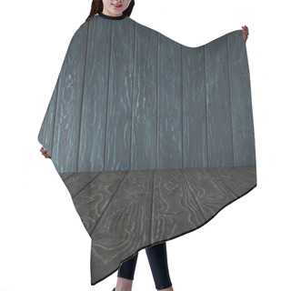 Personality  Grey Wooden Table And Dark Blue Wooden Wall Hair Cutting Cape