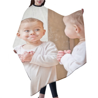 Personality  Baby Standing Against The Mirror Hair Cutting Cape