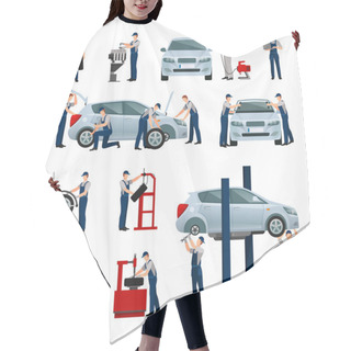 Personality  Car Service People Icons Set Hair Cutting Cape