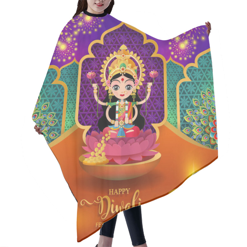 Personality  Happy Diwali Festival Card With Gold Diya Patterned And Crystals On Paper Color Background. Hair Cutting Cape