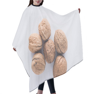 Personality  Top View Of Six Walnuts On White Surface Hair Cutting Cape