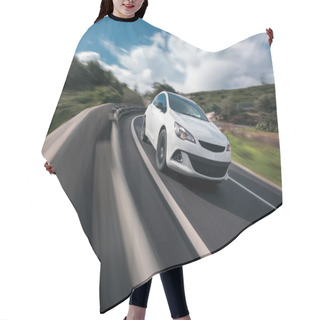 Personality  White Car Cornering In Mountain Road With Speed Blur Hair Cutting Cape