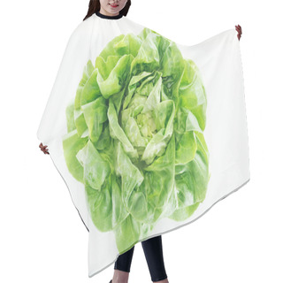 Personality  Top View Of Fresh Natural Wet Green Lettuce Leaves Isolated On White Hair Cutting Cape