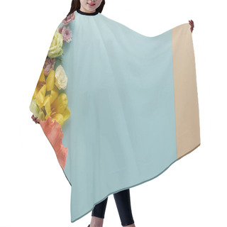 Personality  Top View Of Spring Floral Border On Beige, Blue And Yellow Background Hair Cutting Cape