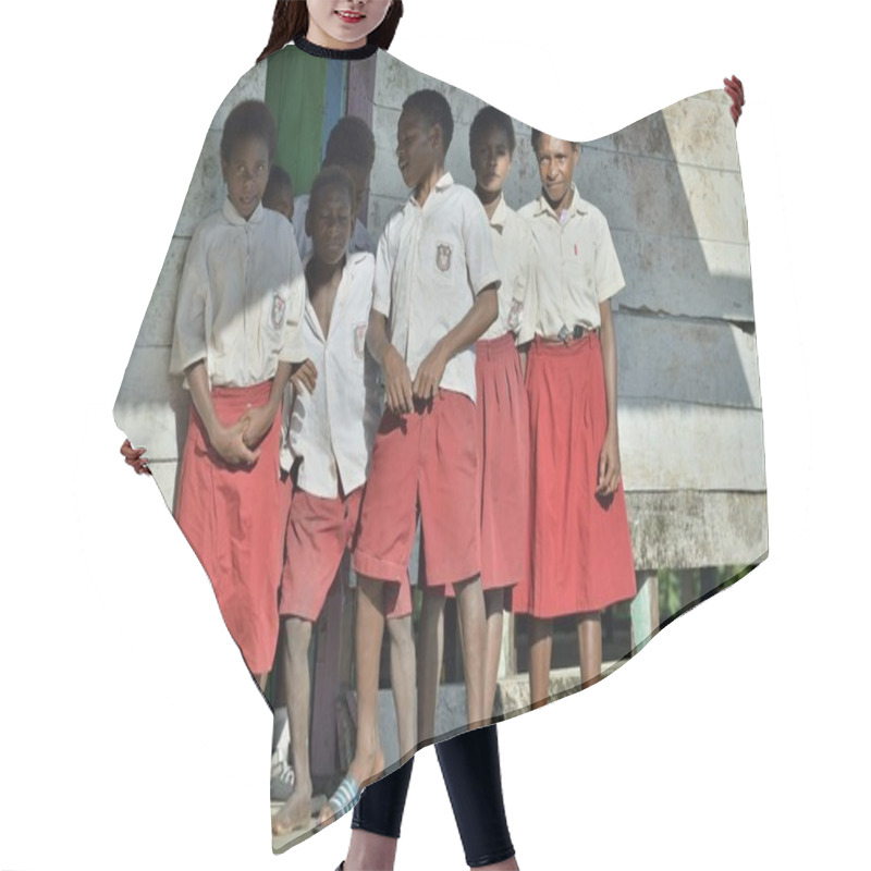 Personality  Schoolchildren In School Uniform From Tribe Of Asmat Hair Cutting Cape