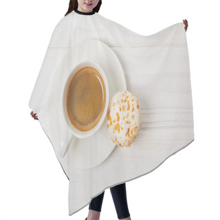 Personality  Top View Of Macaroon And Coffee Cup On White Wooden Table  Hair Cutting Cape