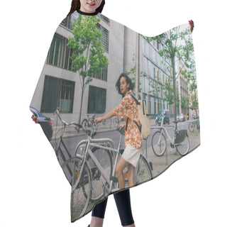 Personality  Full Length Of Curious Young Woman In Summer Outfit Standing Near Bicycle In Berlin  Hair Cutting Cape