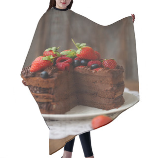 Personality  Piece Of Chocolate Cake With Icing And Fresh Berry Hair Cutting Cape