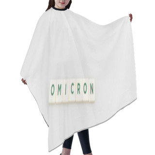 Personality  Top View Of White Cubes With Omicron Lettering On Grey Background, Banner Hair Cutting Cape