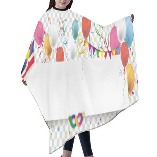 Personality  White Paper Banner With Balloons, Jesters Cap And Confetti On Checked Background Hair Cutting Cape