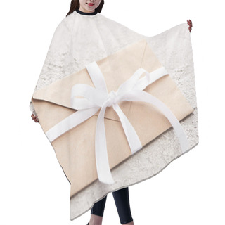 Personality  Beige Envelope With White Ribbon On Grey Textured Surface Hair Cutting Cape