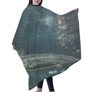 Personality  Enchanted Nature Series - Pond In A Dark Forest With Water Lilies And Shining Lights - 3D Illustration Hair Cutting Cape