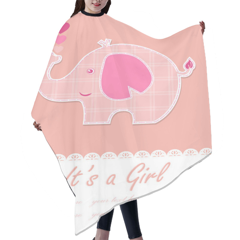Personality  Its A Girl Baby With Cute Elephant. Baby Shower Design. Vector Illustration Hair Cutting Cape