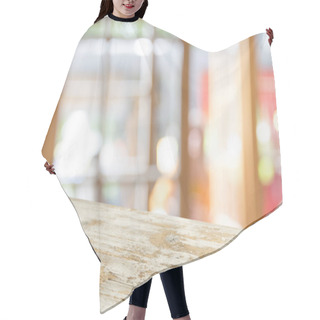 Personality  Empty Of Wood Table Top On Blur Of Curtain With Window View Green From Tree Garden Background.For Montage Product Display Or Design Key Visual Layout Hair Cutting Cape